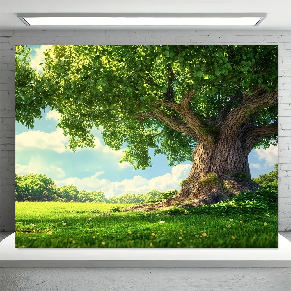 Serene Summer Grove Wall Tapestry for Living Room Decor, Featuring a Majestic Old Oak Tree with Lush Green Foliage Spreading