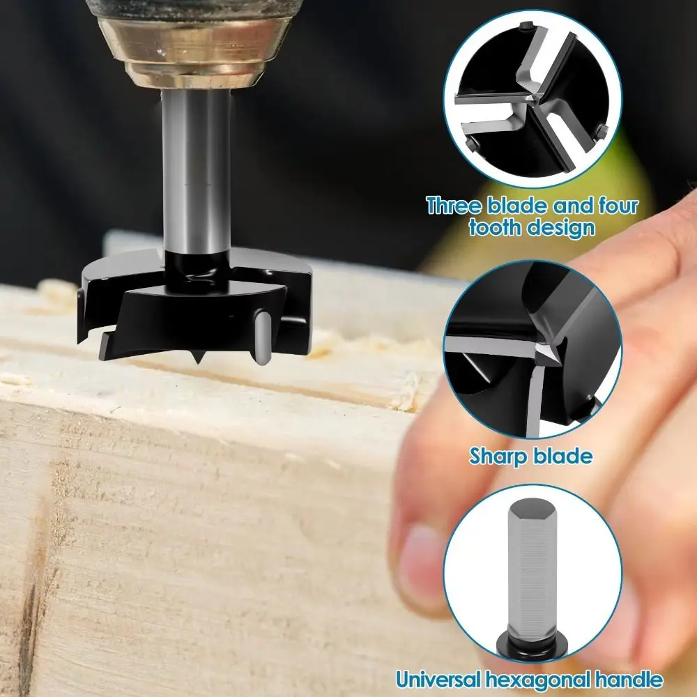 

Woodworking 3 Flutes Hinge Hole Opener Hex 35mm Wood Auger Cutter Carbide Tip Professional Hinge Positioning Drill Bit Desktop