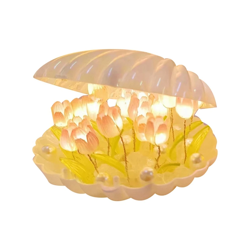 DIY Shell Tulip Night Light Handmade DIY Tulip Girl Living Room Night Light Desktop Light Romantic Ambient Lamp Durable White