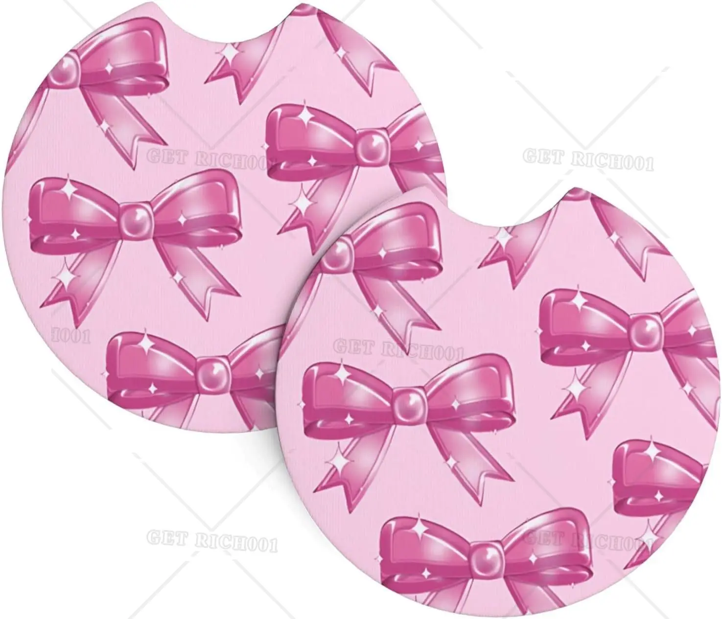 

Pink Bow Cup Car Coasters for Cup Holders Rubber Drink Coasters with Finger Notch Auto Accessories Universal 2.56in