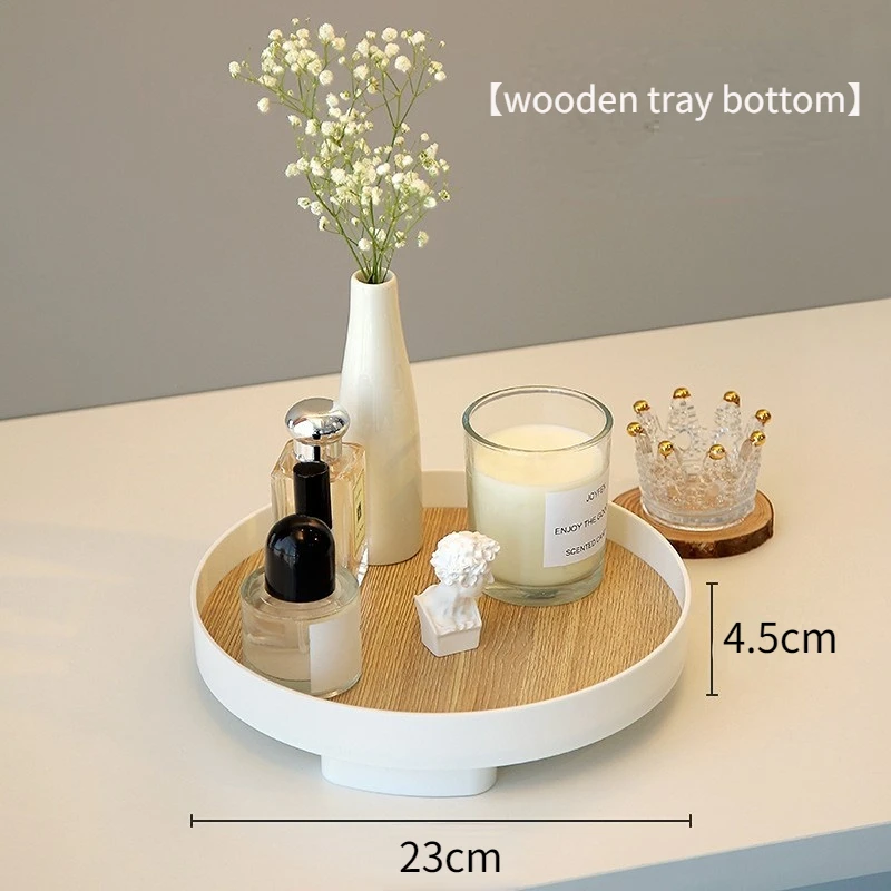 Nordic Wood Storage Tray Household Desktop Sundries Cosmetic Perfume Jewelry Key Plate Home Decorative Round Storage Trays