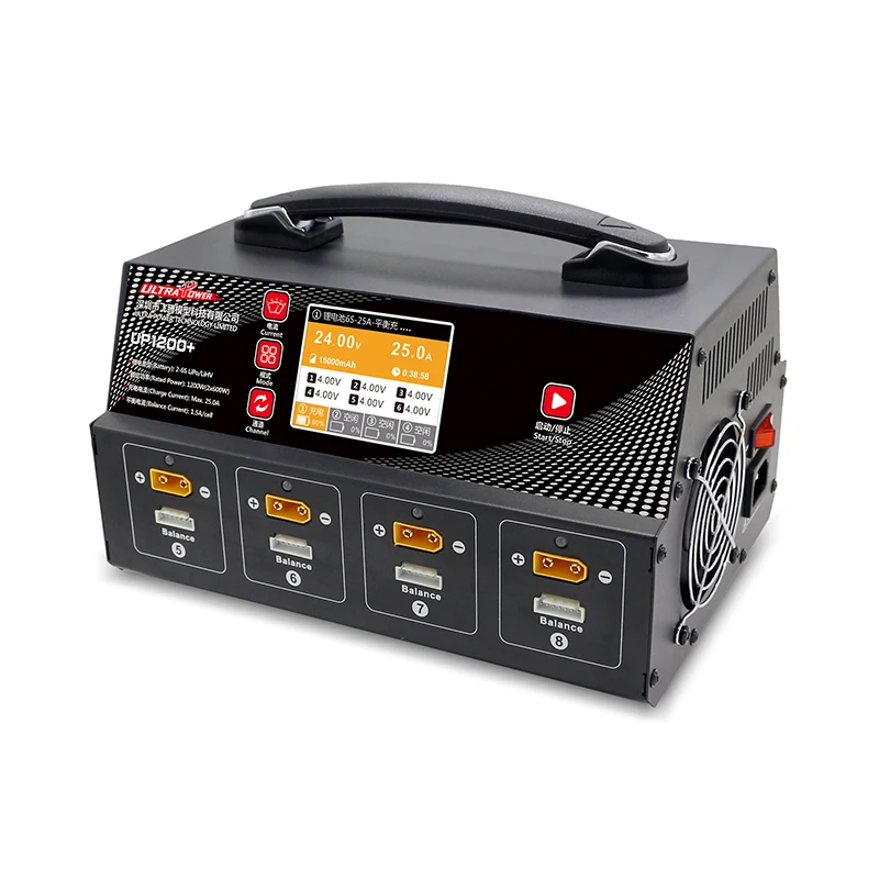 Ultra Power UP1200+ 25A 8 Channel 2-6S LiPo LiHV Battery Fast Balance Charger With Display Screen for RC Agricultural Drone UAV