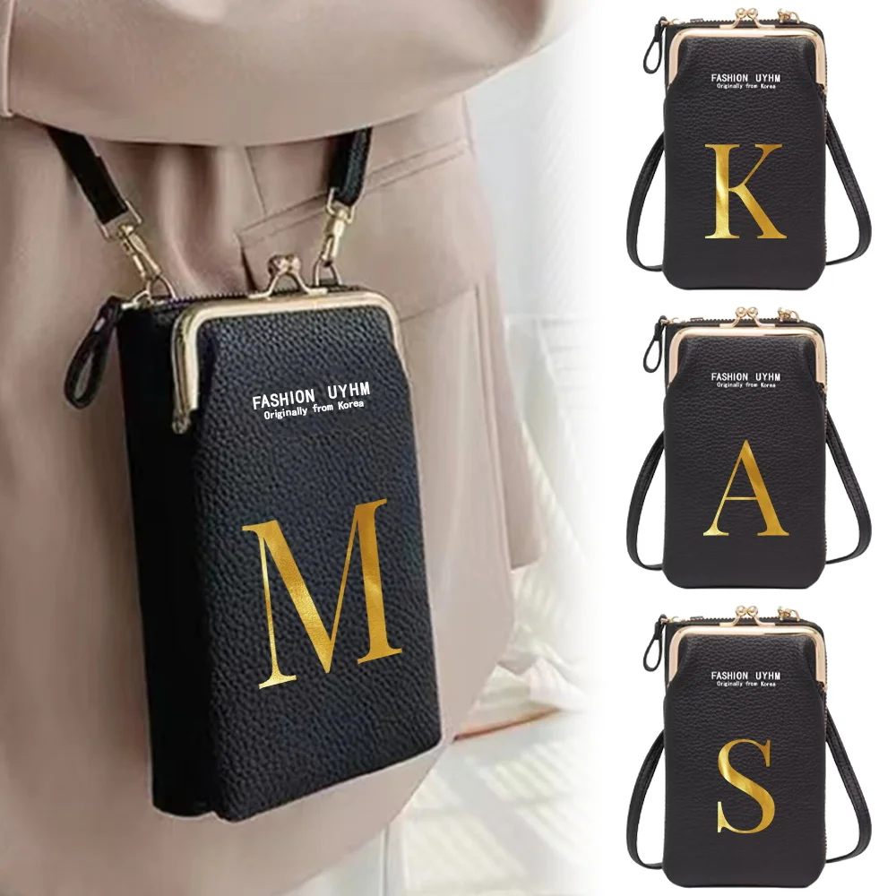 Female Shoulder Straps Handbag Phone Wallet Shoulder Bag Suitable for Samsung/iPhone/Huawei Letter Print Pattern