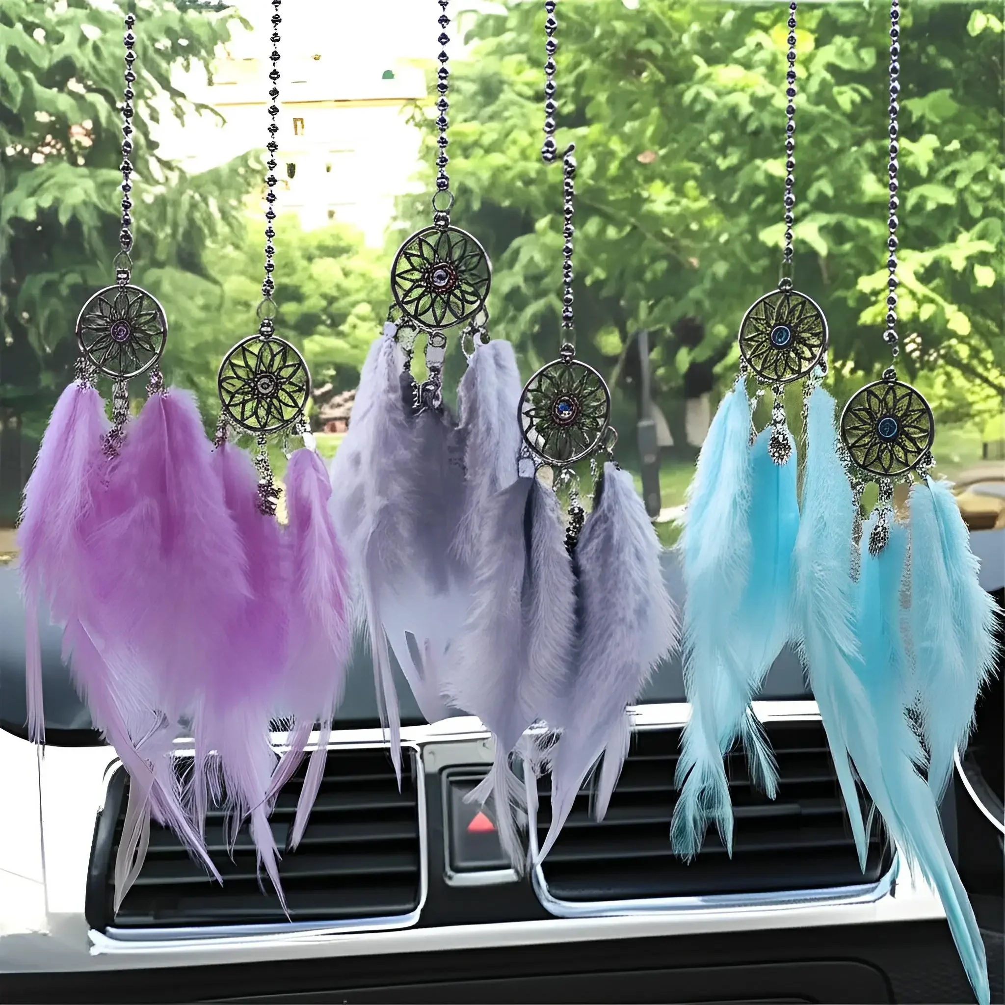 Mini Dream Catcher Car Interior Rearview Mirror Hangings Car Charms Pendant Double Wind Chimes Car Decor Accessories Multi Color