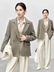 SENTUBILA Texture Wool Blazers Women 2024 Winter Loose Notched Collar Double Breasted Formal Work Office Blazers 144X57522