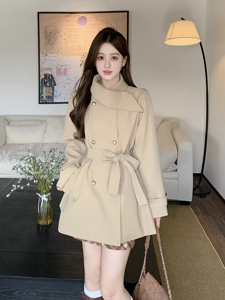 

Корейский элегантный плащ женский осенний офисный женский бандажный свободный пиджак женский повседневный винтажный шарф с воротником мешковатая верхняя одежда