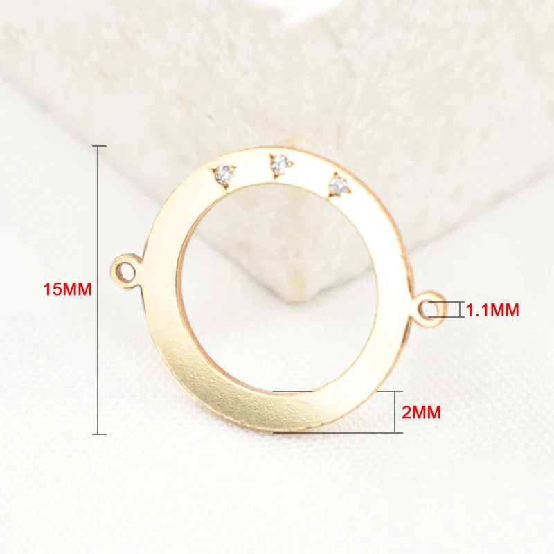 Circular Connector 14K Gold Filled Zircon Circle Charm 15MM Round for Jewelry Accessories Necklace Charm Hypoallergenic Jewelry