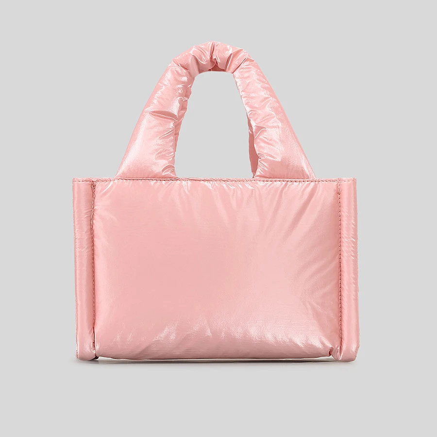 Silver Nylon Tote Bag Down Padded Designer Purses and Handbags Winter Quilted Shoulder Crossbody Bags for Women Cotton Shopper