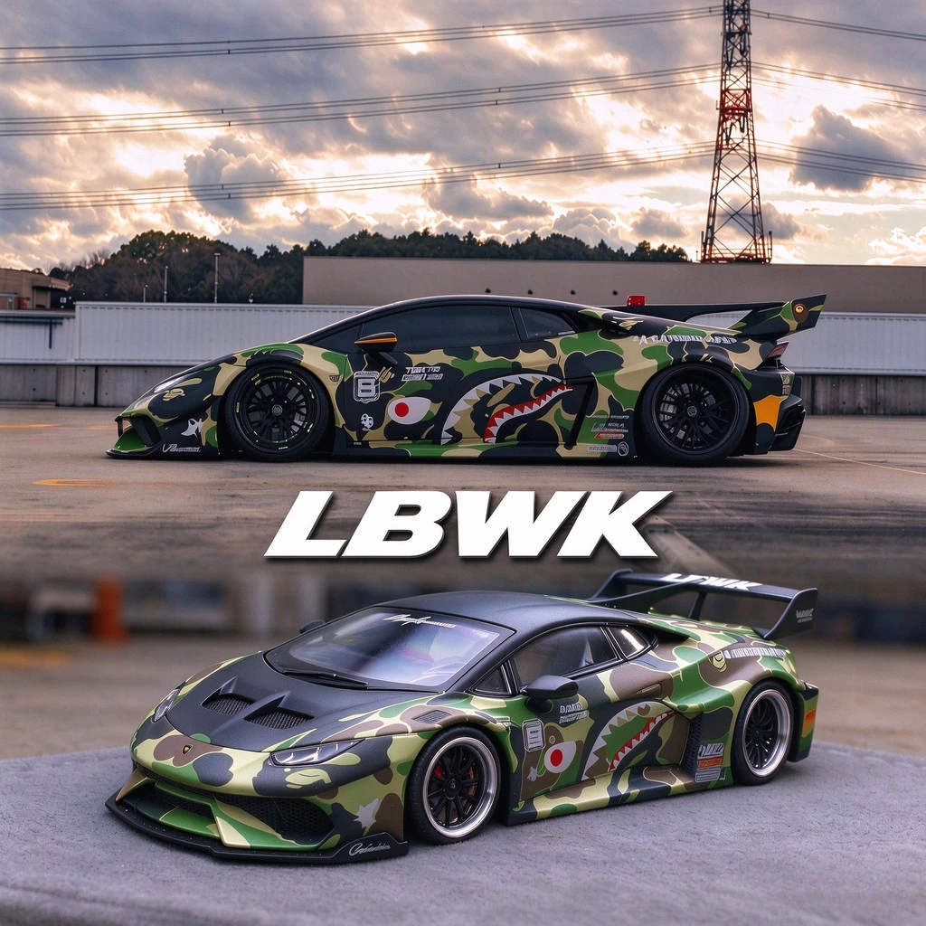 DAP Model 1/64 LBWK Lamborghini Huracan GT Camouflage Shark Diecast Car Model Alloy Simulation Collection Toy Gift For Boys