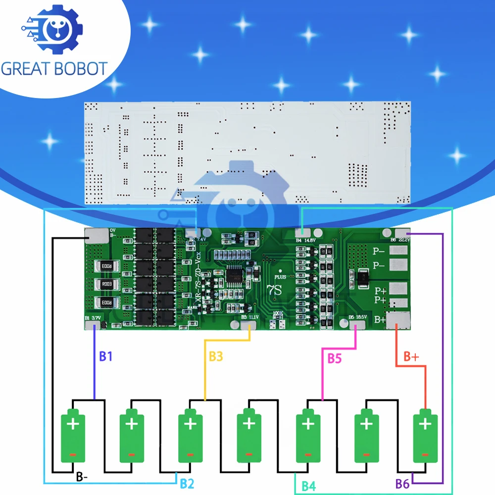 Image of BS BMS 7S 24V 10A 15A 20A 30A Li-Ion 18650 Batterieladeplatine mit Balance-Funktion Kurzschluss-/Temperaturschutz