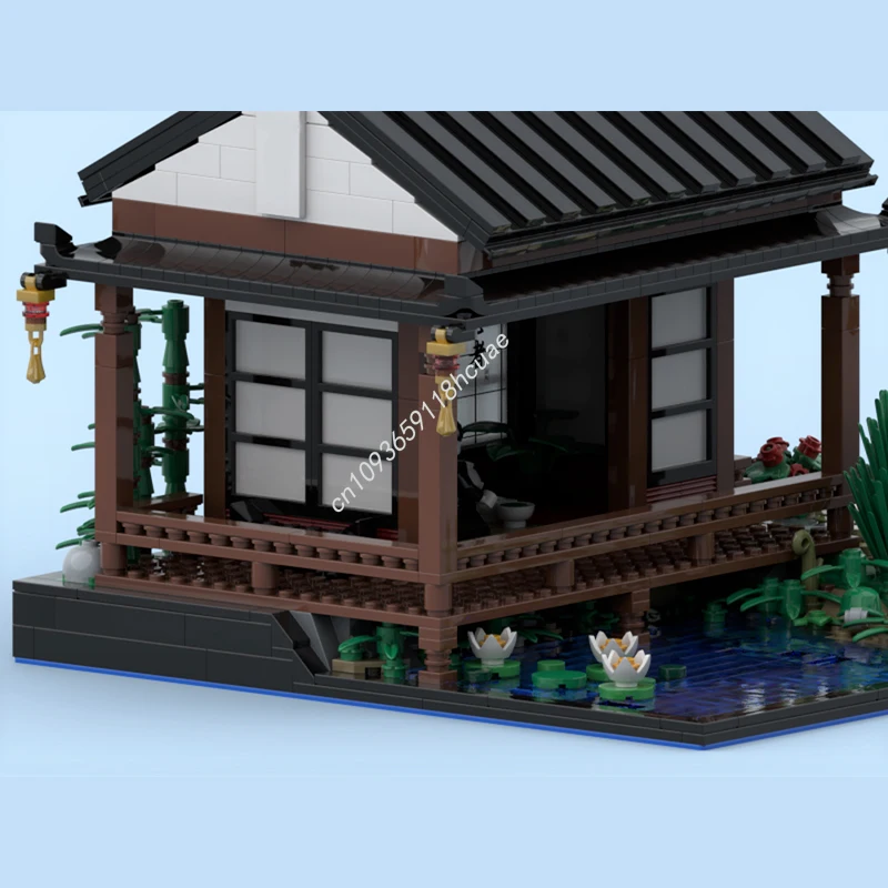 1354 ชิ้น ชุดตัวต่อ MOC ร้านน้ำชาญี่ปุ่นริมสระน้ำ บล็อกตัวต่อคริสต์มาส รุ่นพรีเมียม สำหรับนักสะสม เหมาะสำหรับเป็นของขวัญให้แฟนคลับผู้ใหญ่