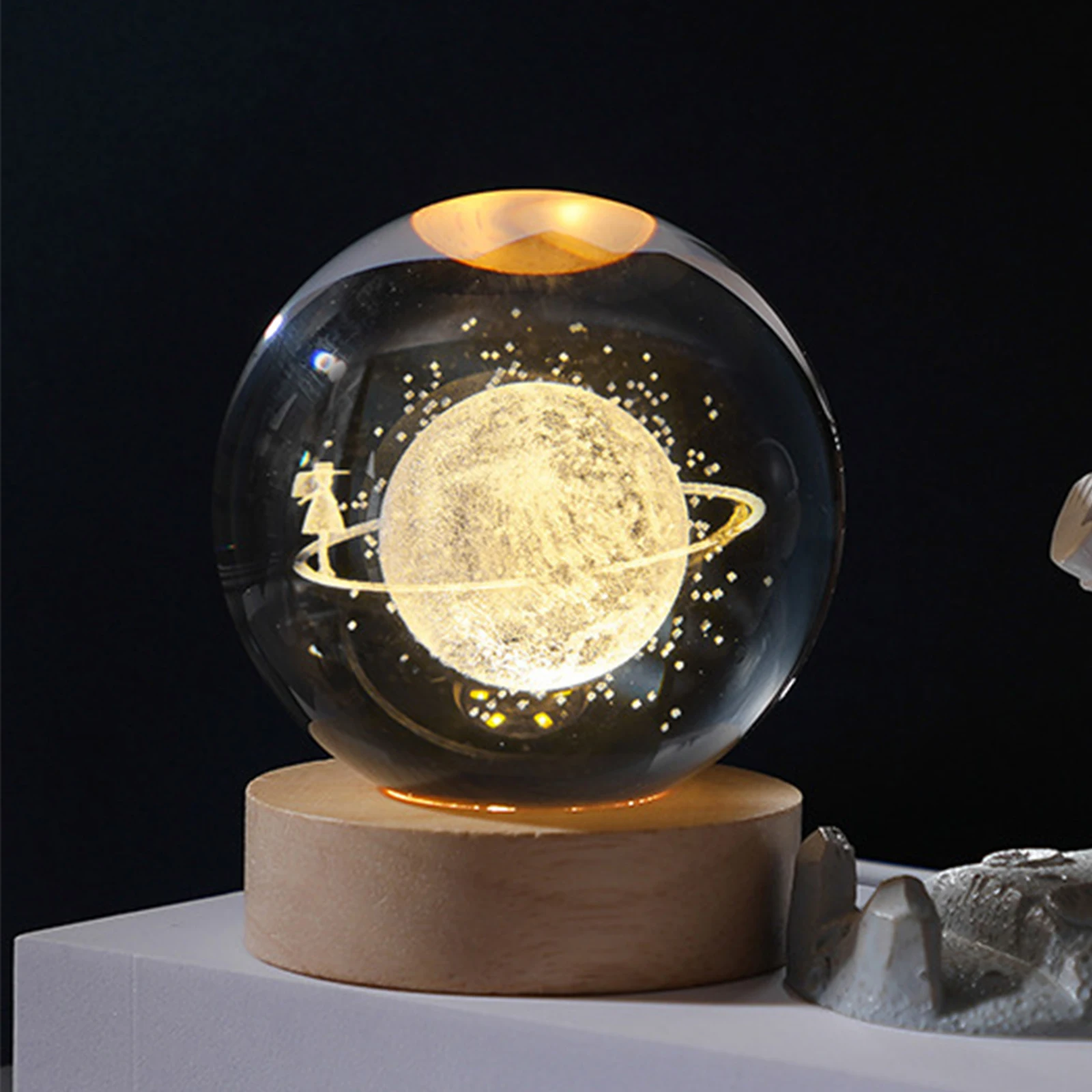 Crystal Ball Night Light USB Plug-in 3D Planetary Lamp Lighting Ornaments Handicraft Holiday Gift Home Decor for Office Study