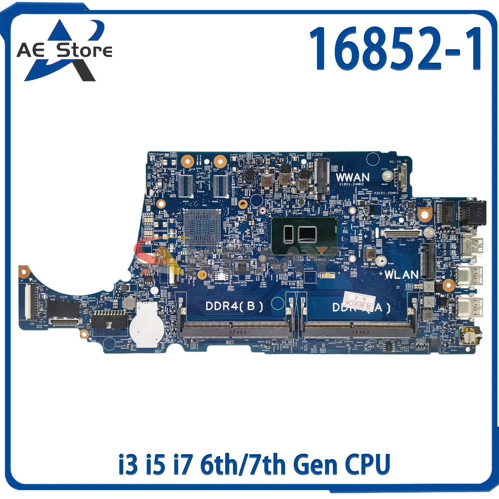 AE 16852-1 Laptop Mainboard For DELL Latitude 3480 3580 004JRR 0TD9WG 08NCKY 02V63C Motherboard With i3 i5 i7 6th/7th Gen CPU