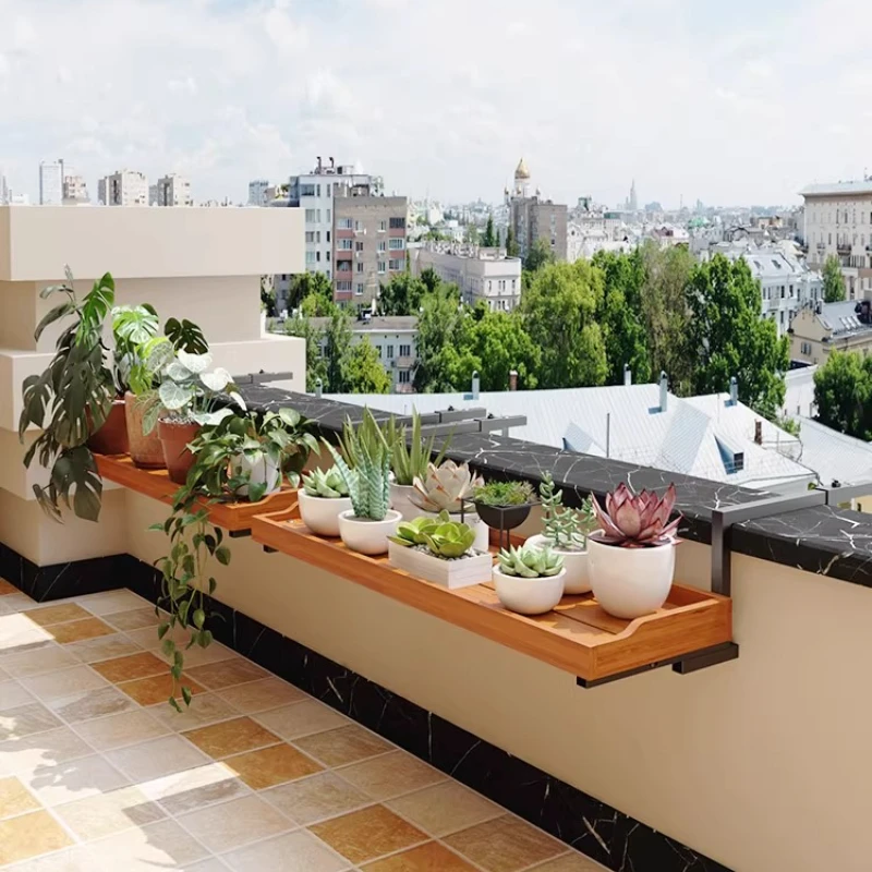 

Подвесная подставка для растений на балконе, деревянная настенная полка для цветов, компактный органайзер для растений, держатель для цветов на оконной рейке