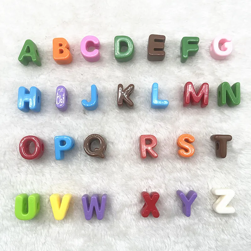 10 Stück Acryl-Buchstabenperlen mit großem Loch, zufällige Farbe, Alphabet, lose Distanzperlen, DIY-Schlüssel, Telefonkette für Schmuckherstellung, Zubehör ﻿ – Detail 1