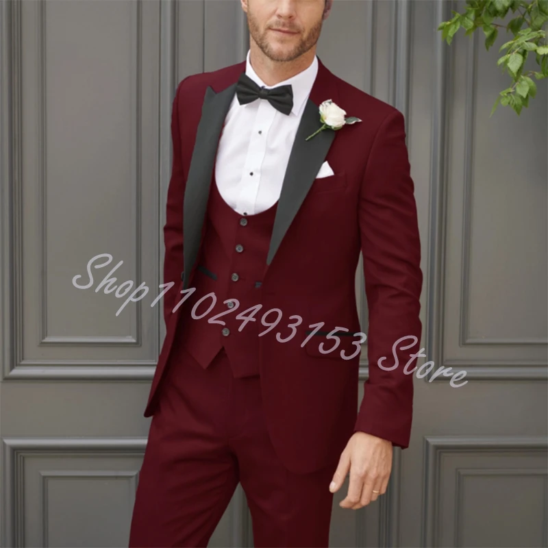 Royal Blue Wedding Suits For Men 3 Pieces Formal Groomsmen Bridegroom Wedding Tuxedos Blazer Vest Pants Trajes De Hombre