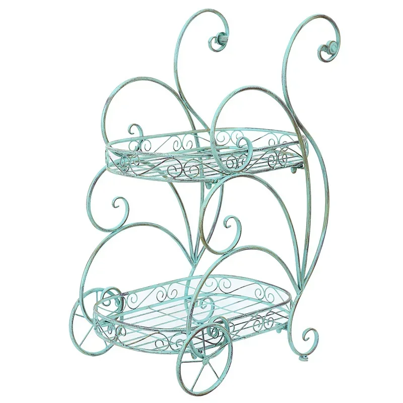 American country vintage wrought iron cart flower pot rack balcony living room courtyard garden flower shop kindergarten