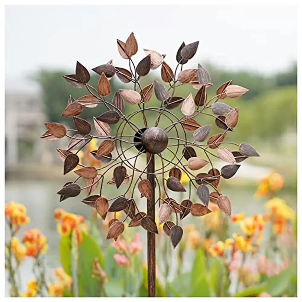 Metal Garden Wind Spinners Yard Art Yard Lawn Outdoor Sculptures W23 Copper Leaves Spin in the Breeze Enhance Natural Beauty