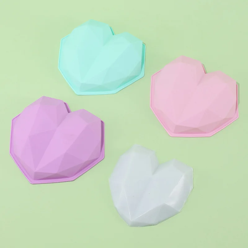 Diamond Heart Silicone Cake Mold, 3D Non-Sticky Mousse Dessert Baking Pan Trays for Baking Chocolate Valentine’s Day Cake Pastry