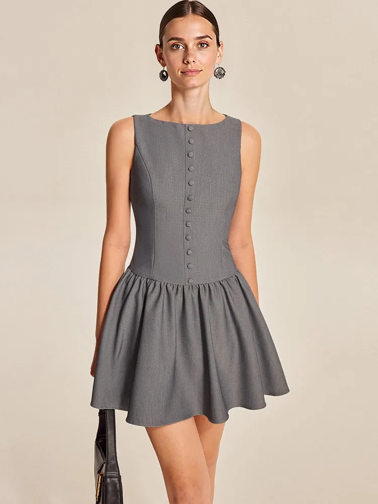 

New Summer Women's Sleeveless Casual Short Dress,Woman's Clothing 2025,Elegant Dresses,Grey Dresses For Ladies
