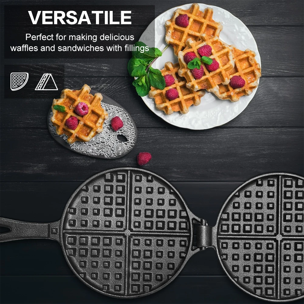 

Iron Waffle Maker Pan Round Waffle Cake Maker Waffle Skillet for Stovetop Or Grill