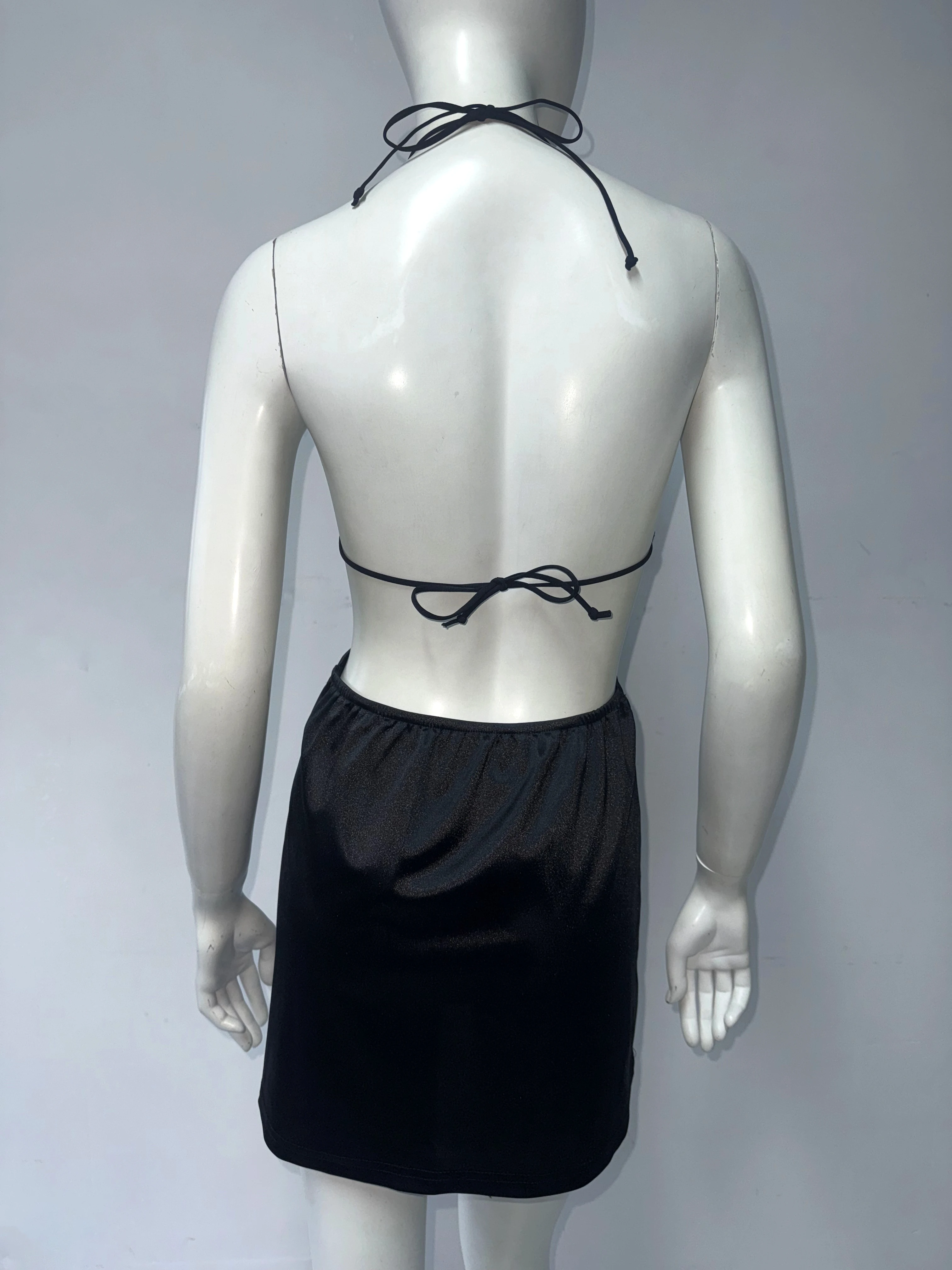 2025 여성용 신상 라인스톤 디자인 미니 드레스 섹시 백리스 붕대 홀터넥 V넥 듀 웨이스트 숏 드레스 패션 스트릿웨어