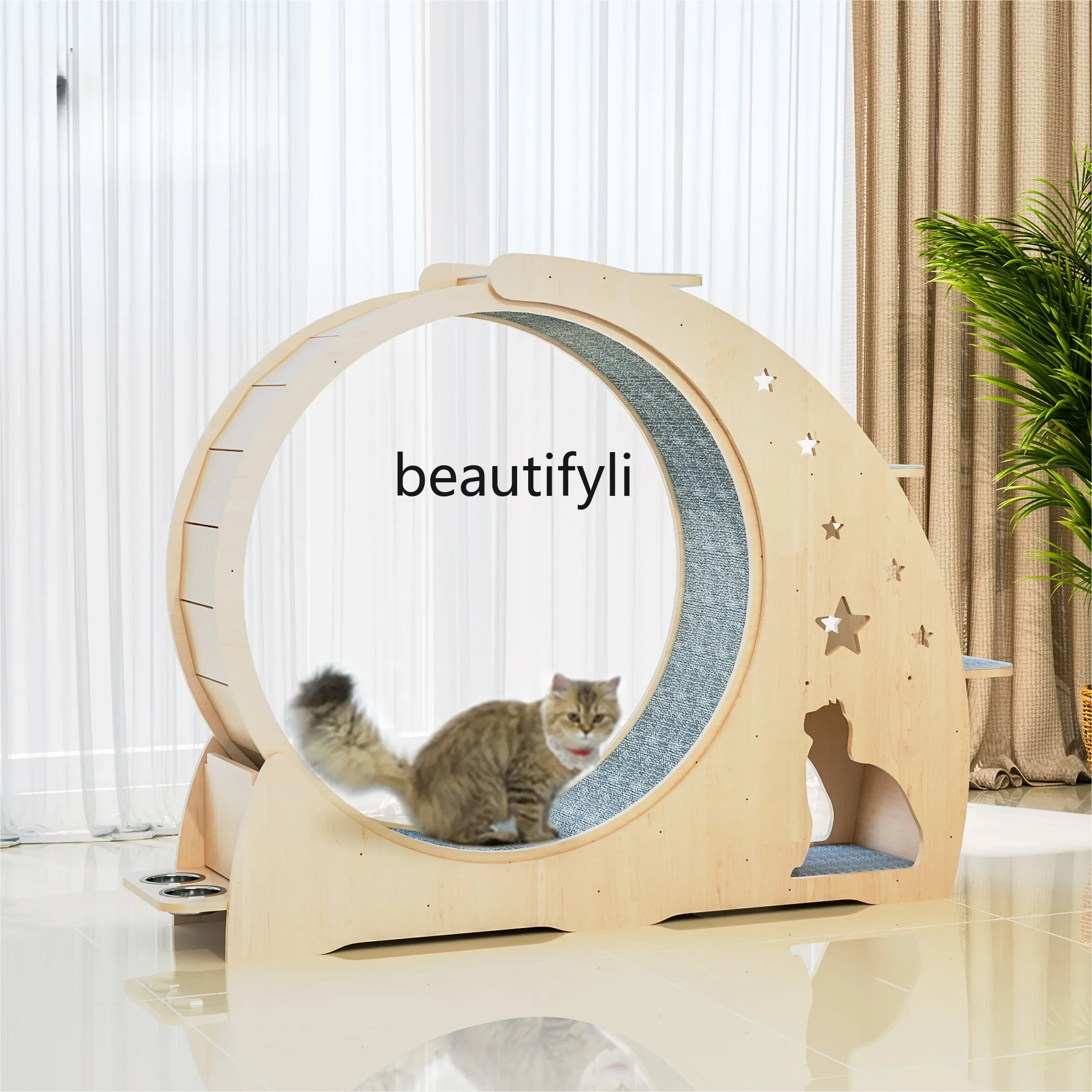 Cat Roller Treadmill Running Wheel Mute Exercise Roller Toy Solid Wood Chamfer Nest Cat Rack