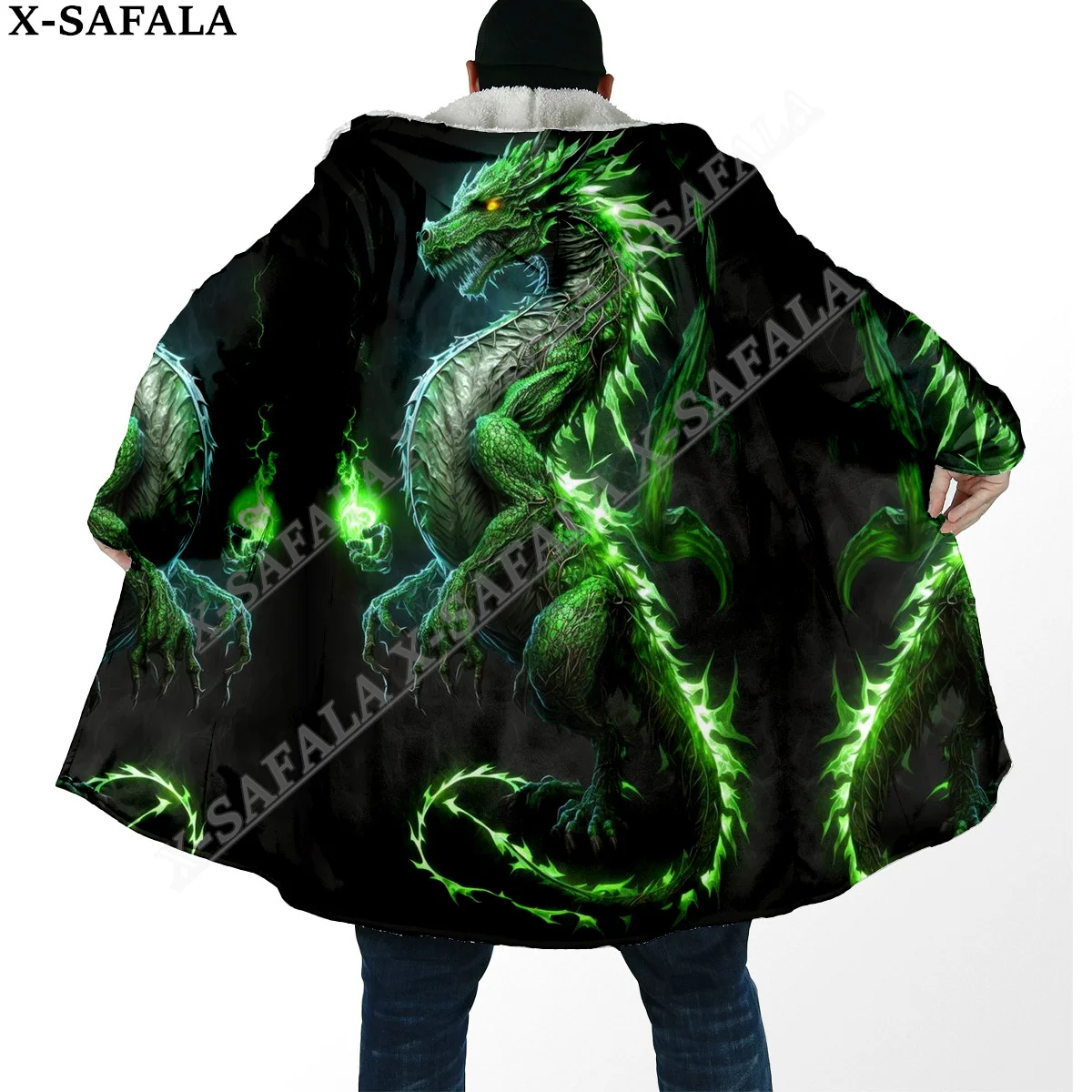 

Mysterious Myth Dragon Art Moon 3D Print Dream Cloak Thick Warm Hooded Men Overcoat Coat Windproof Fleece Cape Robe Blanket-5