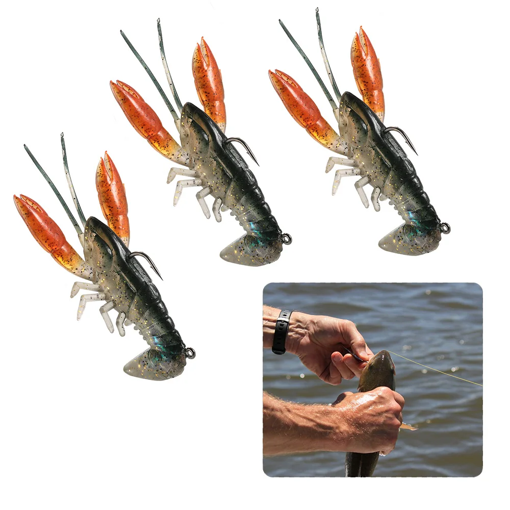 3PCS Lixada 8cm Soft Crawfish Shrimp Lobster Claw Bait Artificial Lure Bait Swimbait