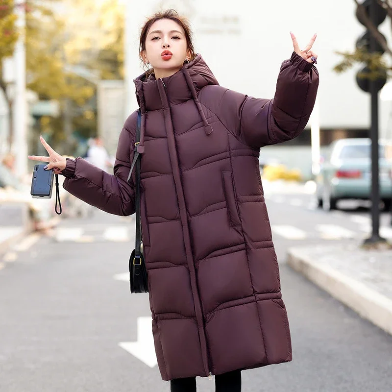 2025 mode nouveau femmes longs Parka manteaux hiver coton rembourré vestes à capuche col montant moelleux épais chaud décontracté vêtements d'extérieur hauts