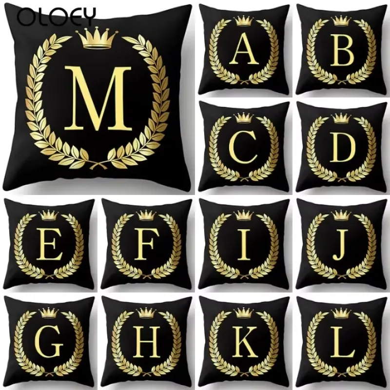 1Pcs Black Golden Crown Letter New Year Accessories Polyester Cushion Cover Sofa Home Decoration Throw Pillowcase