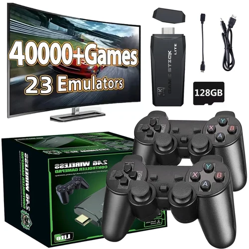 M8 4K Game Stick Mini consolas de videojuegos reproductor de videojuegos 40000 juegos integrados con controlador inalámbrico doble de 2,4G