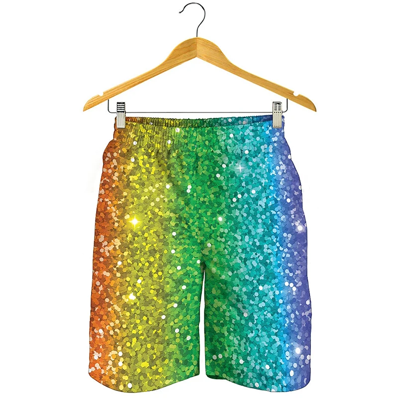 Full Print Sequins glitter Graphic Beach Shorts For Men Women Casual Oversized Board Shorts Summer Quick Dry Short Pants