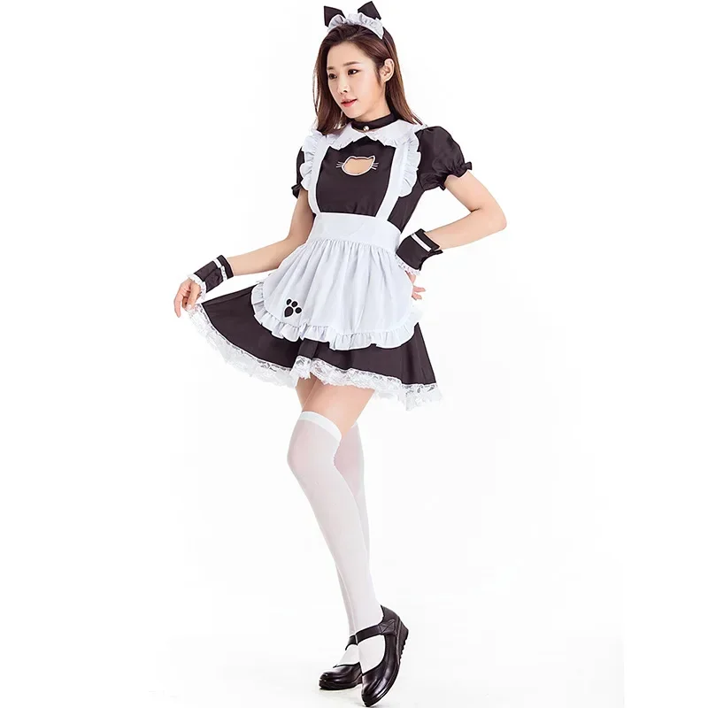 Costumi da cameriera Lolita gatto nero carino vestito cosplay per ragazze donna cameriera cameriera costumi di scena per feste