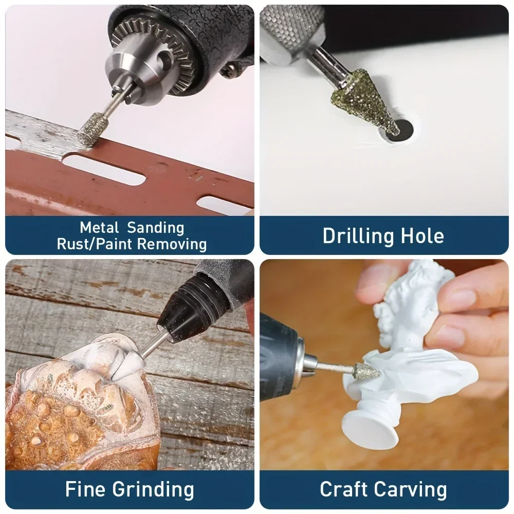 Set di punte da trapano per fresa diamantata da 20 pezzi, accessori per utensili rotanti Set per intaglio della pietra con gambo da 1/8 di pollice per vetro ceramico in pietra