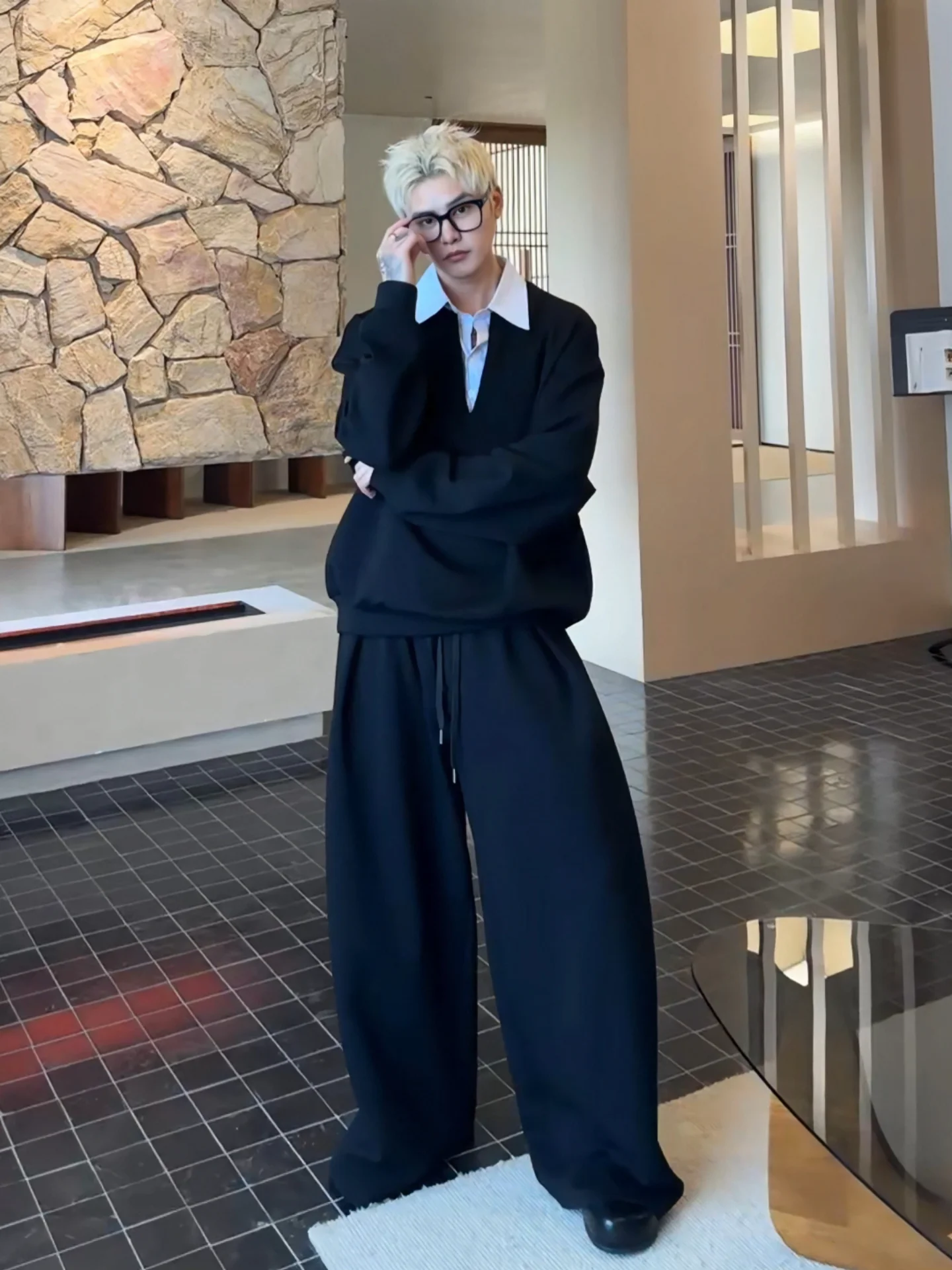 

American Casual Sle Men's Faion Striped irt Collar Sweatirt Pants Set Autumn New Arrival Two-Piece Set Long Sve