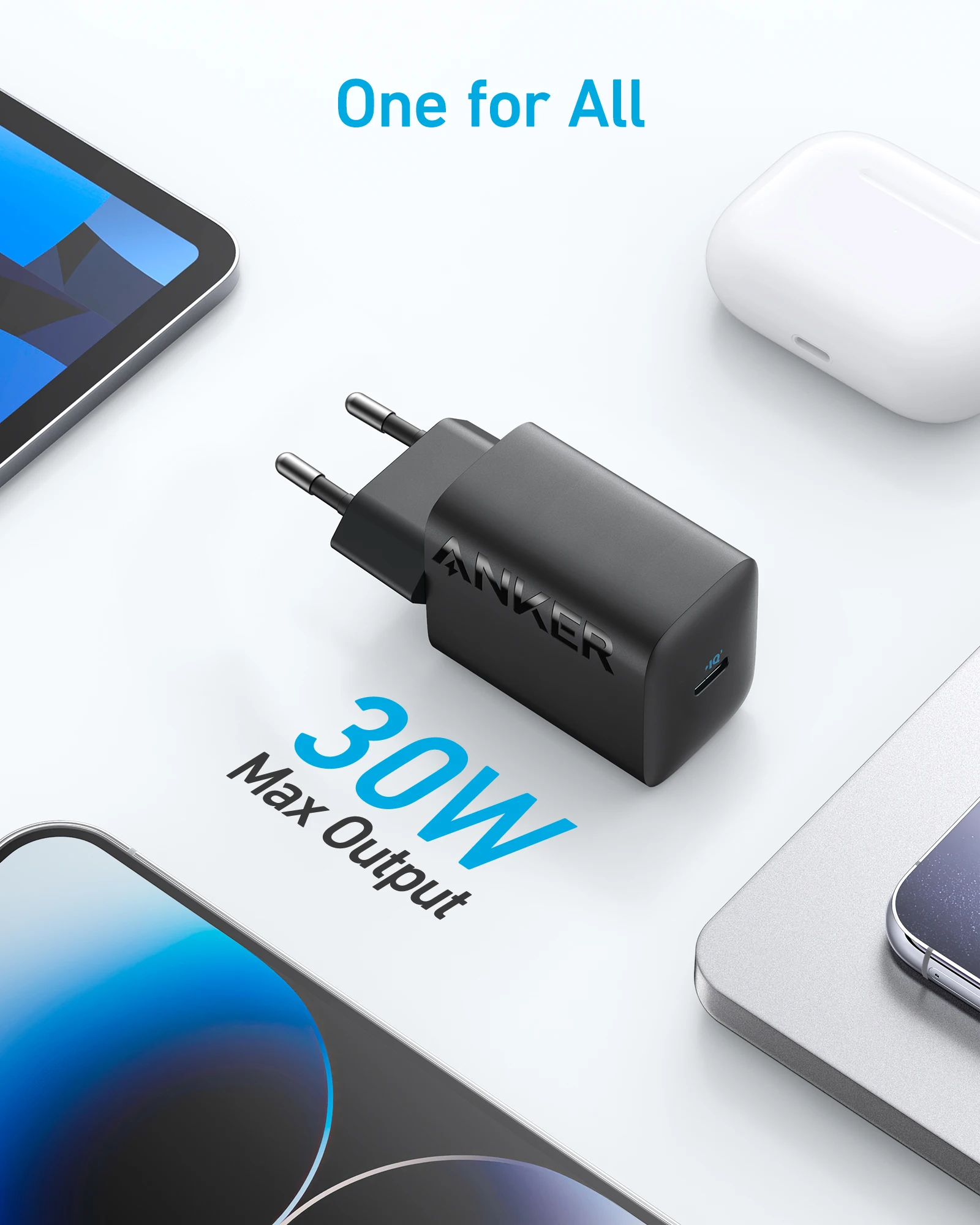 Anker 312 30W USB-C 충전기, USB-C 전원 공급 장치, 소형 고속 고속 충전기, C타입 아이폰 충전기, 삼성 S23 맥북용