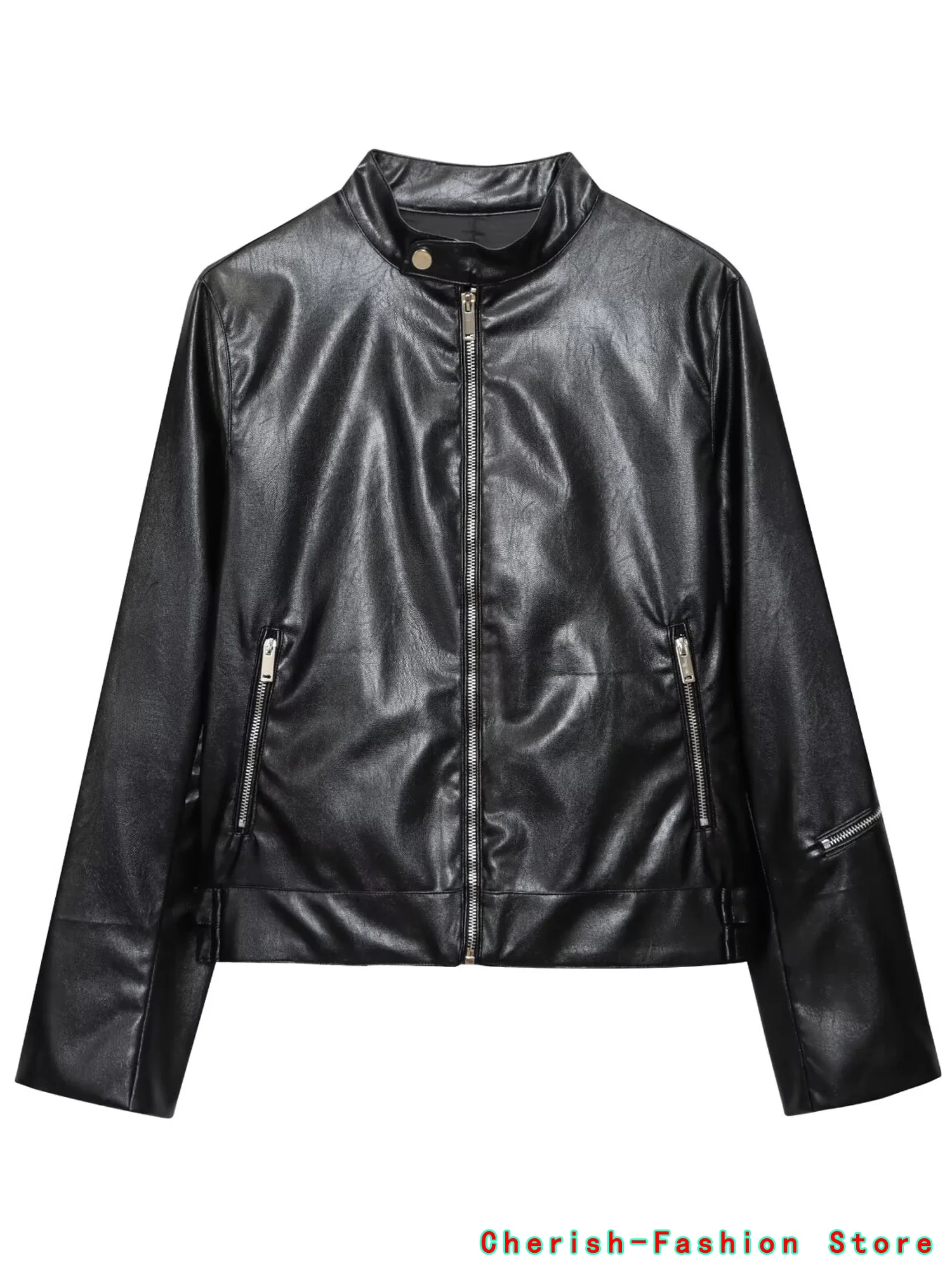 

Retro PU Leather Biker Jacket Women's Short Stylish Spring Fashion Outerwear Trendy Motorcycle Coat Female Spring Wear