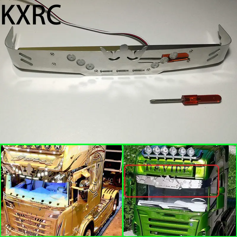 KXRC Metal LED Sun Visor Light Acessórios para 1/14 Tamiya RC Truck Trailer Tipper Scania R620 R470 R730 56323 DIY Peças de Atualização