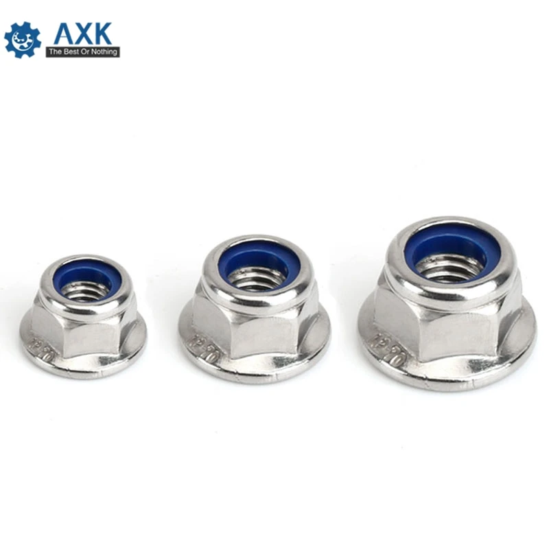 2/10X M3 M4 M5 M6 M8 M10 M12 Black Carbon 304 A2-70 Stainless Steel Hex Flange Nylon Insert Lock Nut Self-locking Nylock Locknut