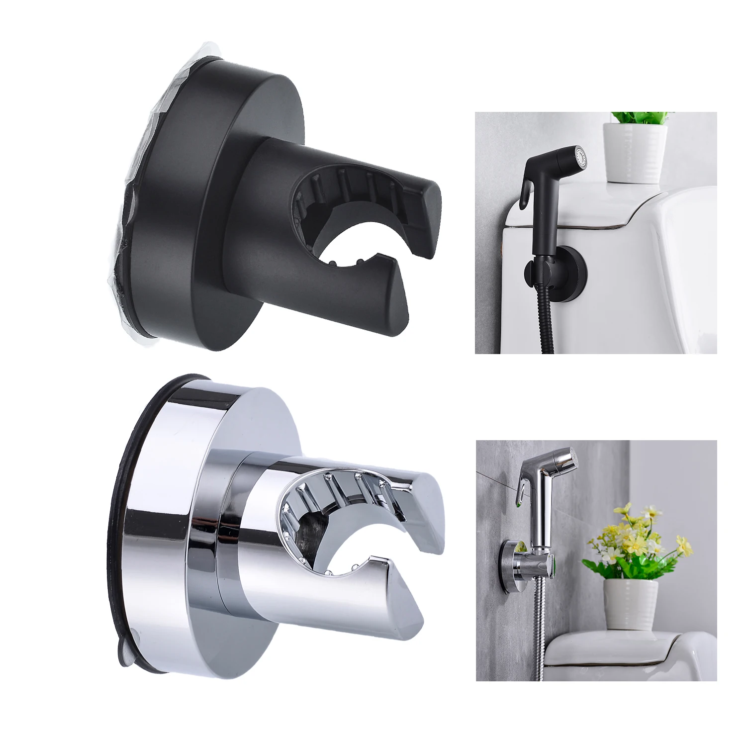 Vacuum Suction Cup ABS Fixed Adjustable Handheld Shower Holder Bracket Wall Mounted Chrome/Brushed/Black Bidet Sprayer Holder
