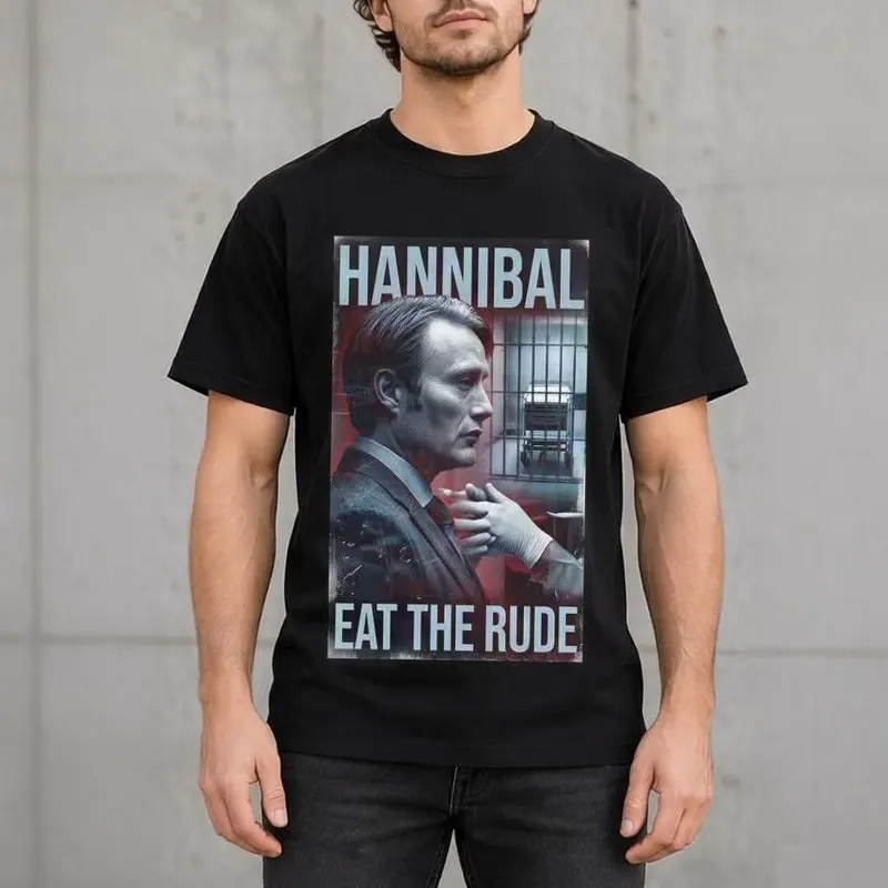 Hannibal Lecter Eat The Rude Graphic T-Shirt Horror TV Series Vintage Gothic Unisex Short Sleeve Tee Mikkelsen Print Casual Tops