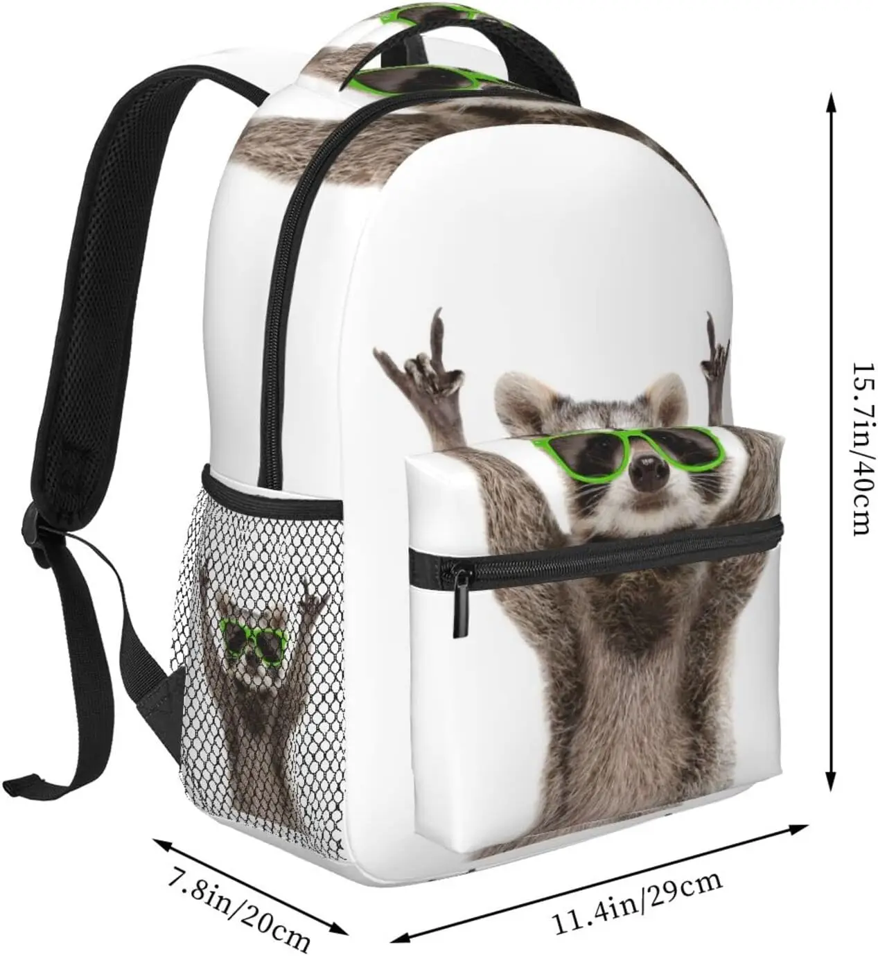 Funny Raccoon Green Sunglasses Stylish Casual Backpack Purse Laptop Backpacks Pockets Computer Daypack For Work Business Travel