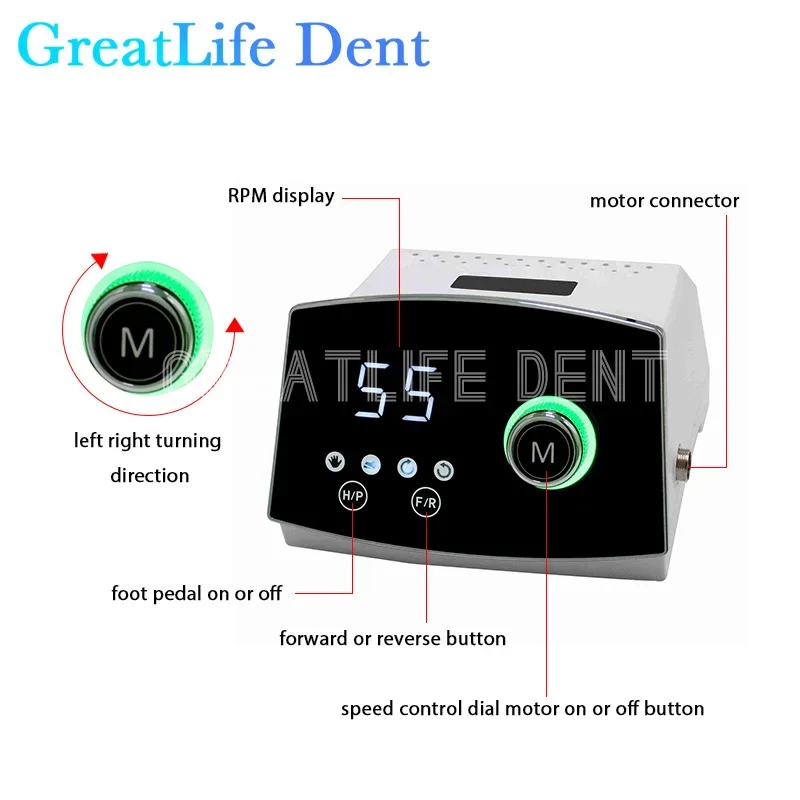 GreatLife Dent Prime Sense A7 240W 55000RPM Brushless Micro Motor Micromotor Speed Adjustable Polish Machine Jewelry Dental Lab