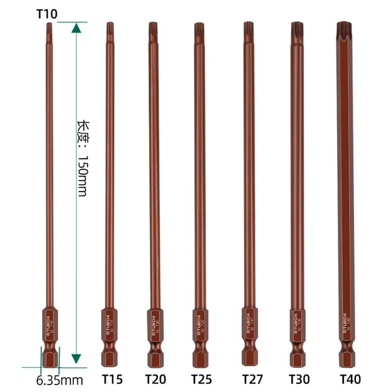 Precision Screwdriver Bit 6.35*50mm 75mm 100mm 150mm torx T10 T15 T20 T25 T27 T30 T40 S2 Repair Tools