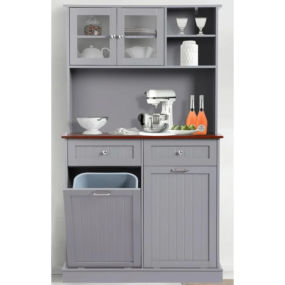 Kitchen Pantry Storage Cabinet,Microwave Cabinet with Tilt Out Trash Cabinet,Freestanding Kitchen Hutch,Pantry Cabinet Cupboard