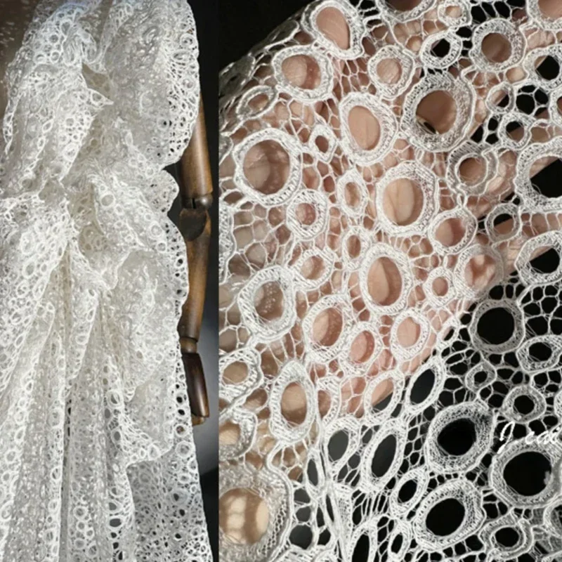 

Cicada Wing Black Circle Water Soluble Lace Retro Hollow Mesh Three Dimensional Flower DIY Dress Designer Fabric