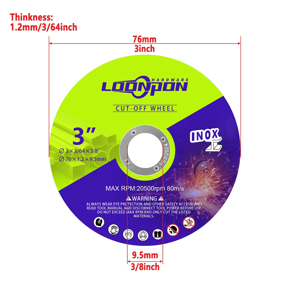 75mm 3inch Resin Metal Cutting Wheel Disc Slice 9.5mm Bore Fiber Reinforced Blade for Aglne Grinder Metal Stainless Steel