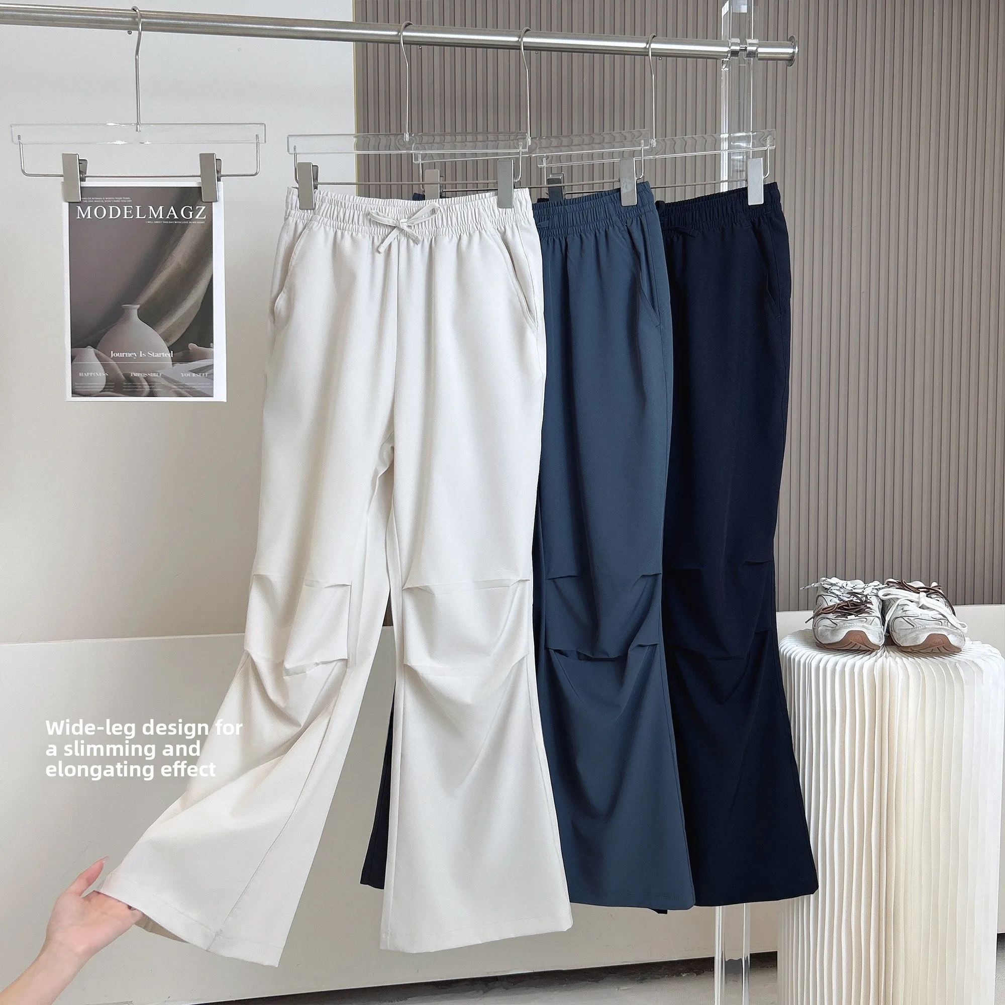 

Повседневные женские свободные брюки для фитнеса с завязками, широкие штаны в ретро-американском стиле, рабочая одежда, длинные брюки с высокой талией