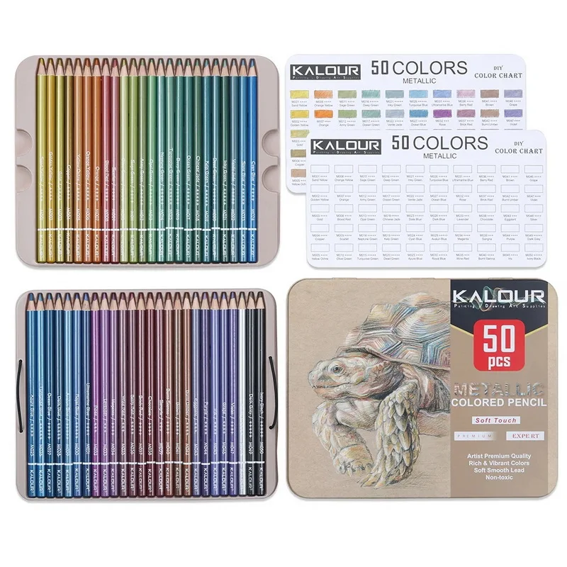 

50 Colors Drawing Sketching Set Metallic Colored Pencils Coloring Colour Pencils Brutfuner Profession Art Supplies For Artist